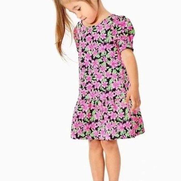 Lilly Pulitzer Other - Lilly Pulitzer Chrishell Dress Girls Large 8 10 Onyx Black Pink Floral Scuba